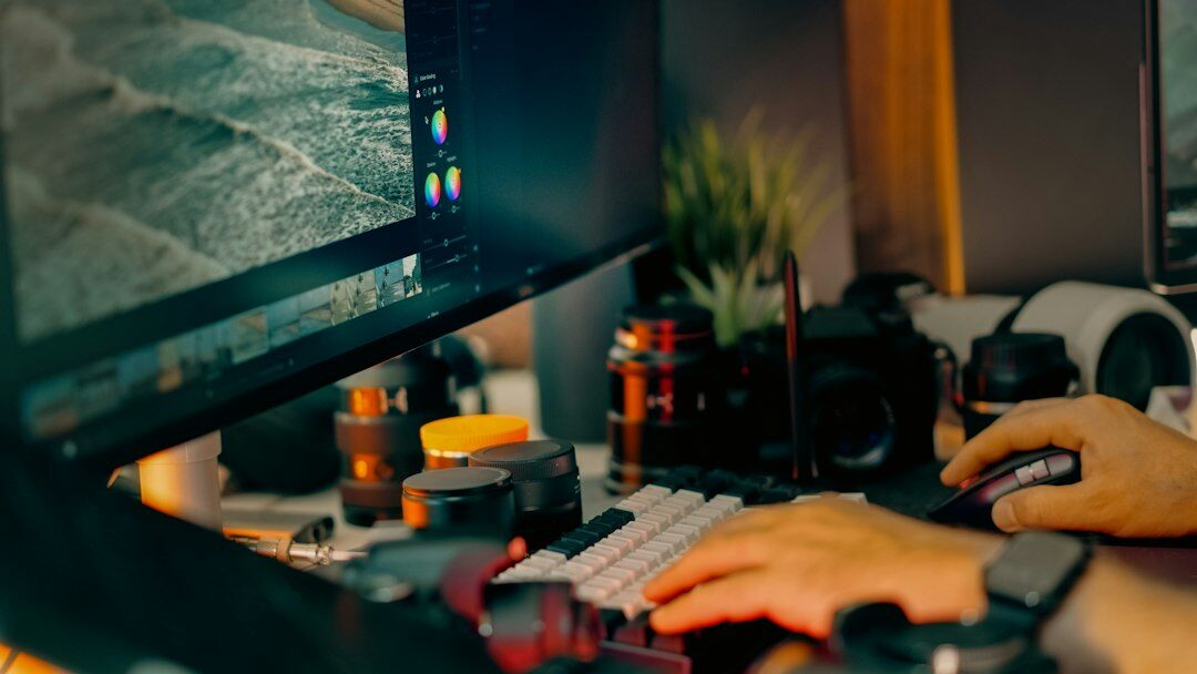 video editor adjusting lighting in post production